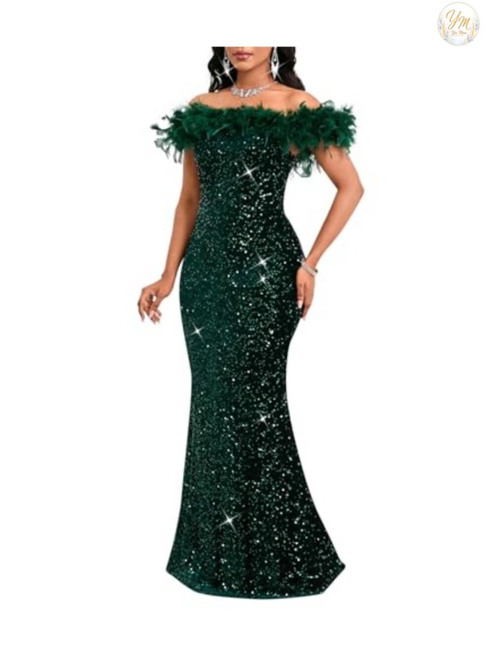 Sequin Off Shoulder Mermaid Bodycon Formal Maxi Evening Gown